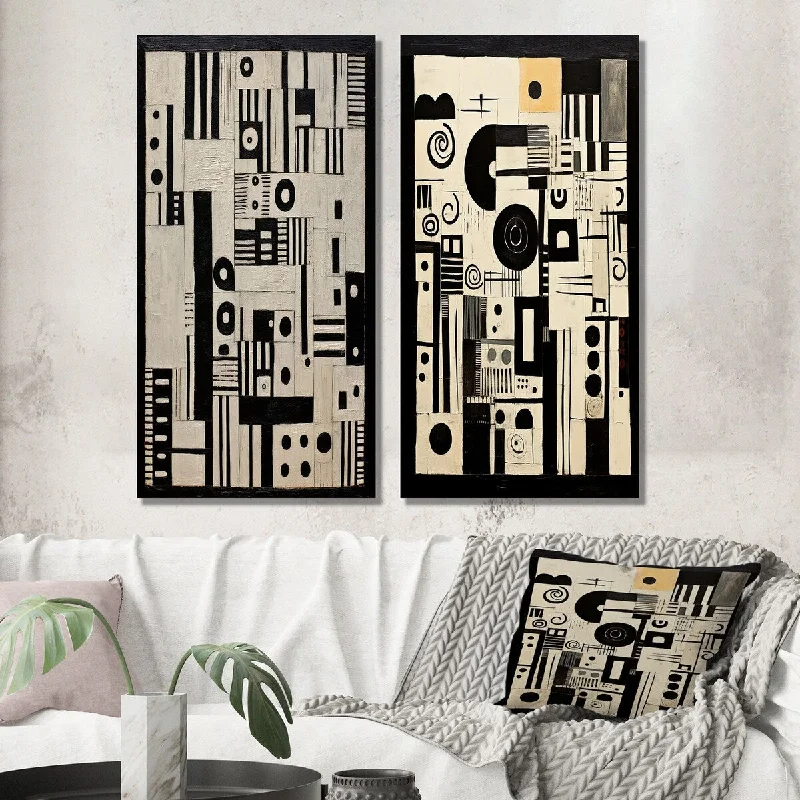 Designart "Urban Wisdom Black And White Lithography II" Modern Geometric Wall Art Set of 2 - Modern For Office Decor