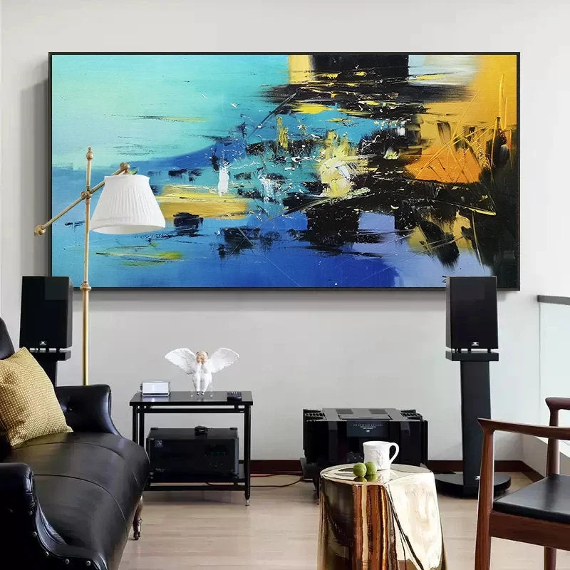 Large Blue Yellow Sea Abstract Painting Living Room Wall Art Gp017