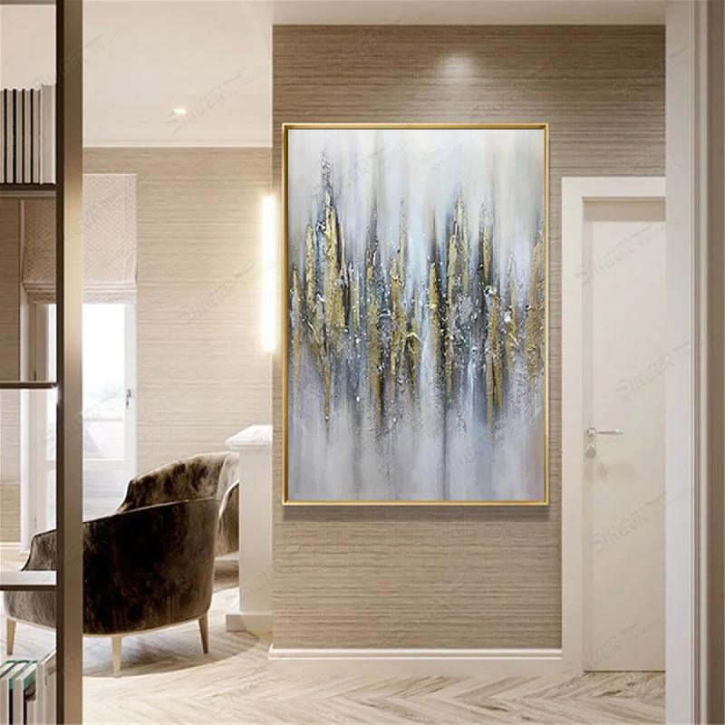 Large Canvas Wall Art for Sale Gold Leaf Abstract Painting Gray Canvas Wall Art Gp055