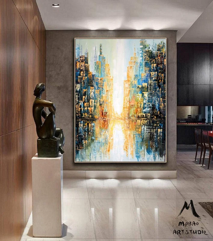 Large City Abstract Painting on Canvas New York City Art Gp020