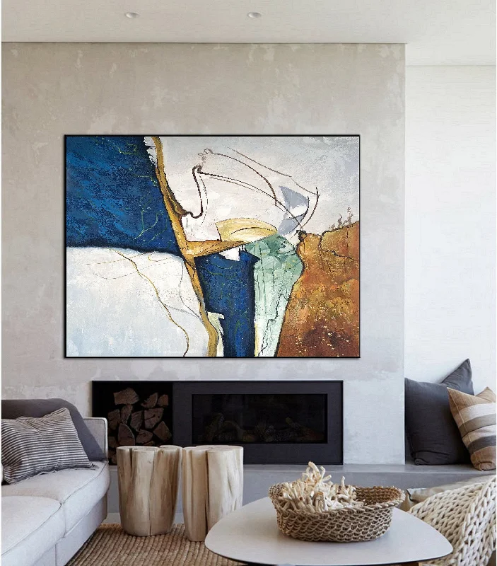 Large Gold Beige Abstract Painting, Large Living Room Art Gp014