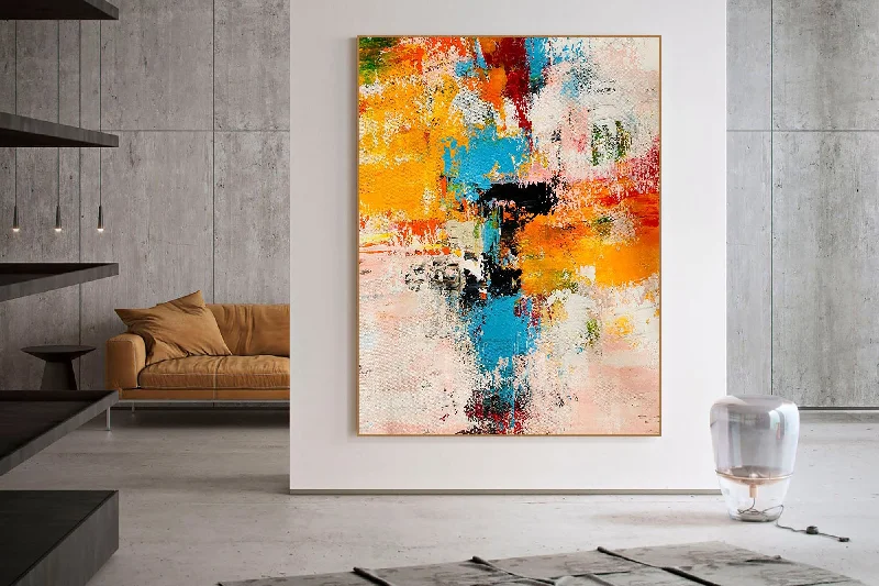 Oversized Canvas Paintings Yellow Pink Blue Abstract Painting Gp067