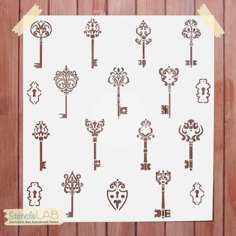 Stencil Kit - Set of 13 Vintage Keys - Decorative Stencils Set