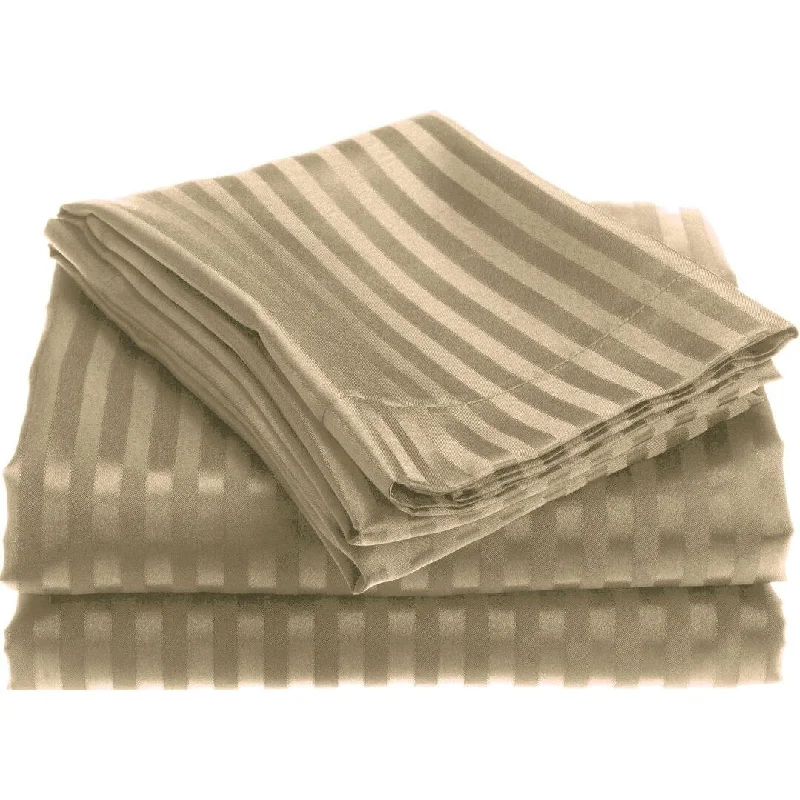 1800 Series Wrinckle Resistant 4 Piece King Size Embossed Stripe Sheet Set - Mocha