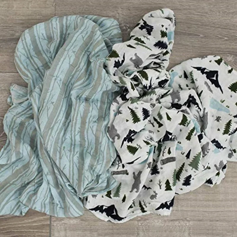 2 - Pack Woodland Forest Muslin Swaddle Blankets - N/A