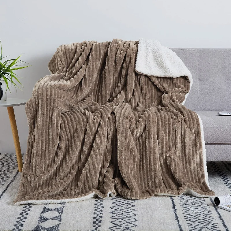 50” x 60” Sherpa Flannel Throw Blanket, Soft Brown Fluffy Throw Blanket