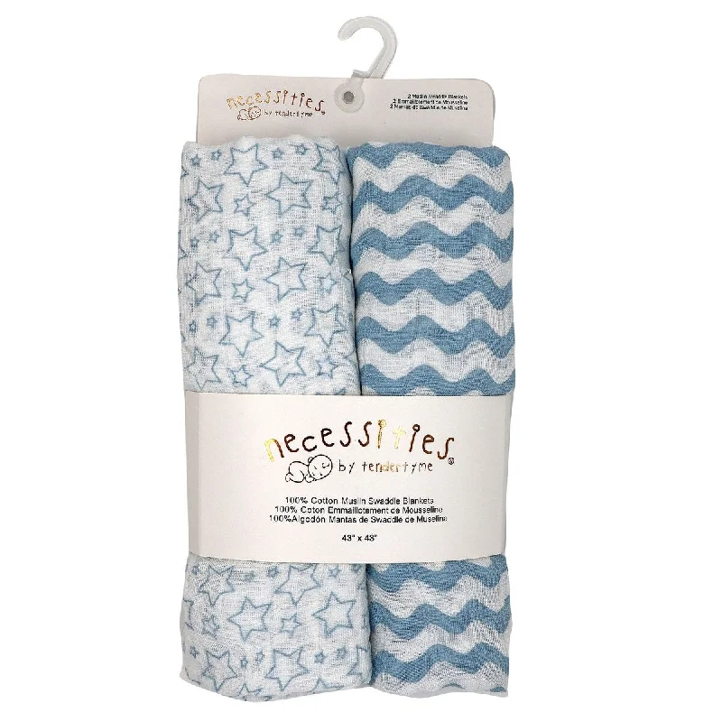 Baby Stars and Waves 2 Pack Muslin Swaddle Blankets - N/A