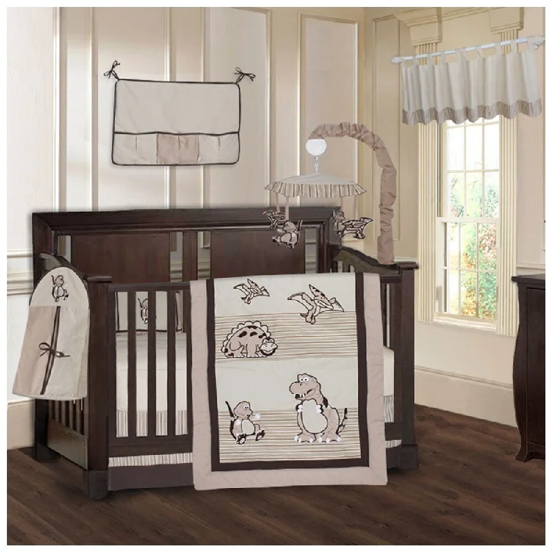 BabyFad Dinosaur Brown 9 Piece Baby Crib Bedding Set