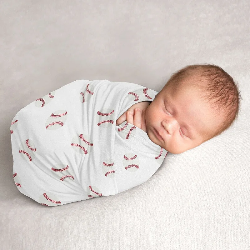 Baseball Collection Boy Baby Swaddle Receiving Blanket - Red and White Americana Sports