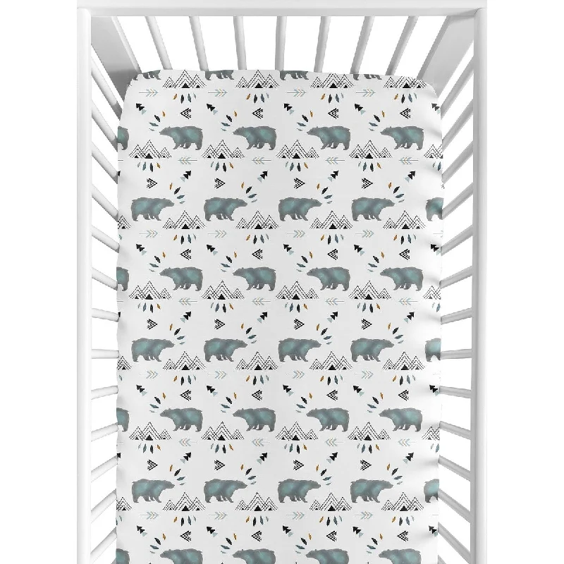 Bear Mountain Collection Boy Jersey Knit Fitted Crib Sheet - Slate Blue and Black Woodland Forest Animal