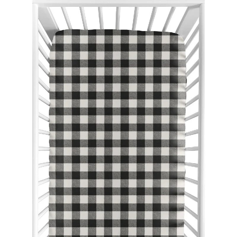 Black and White Buffalo Plaid Collection Boy Fitted Crib Sheet - Woodland Rustic Country Farmhouse Check Deer Lumberjack