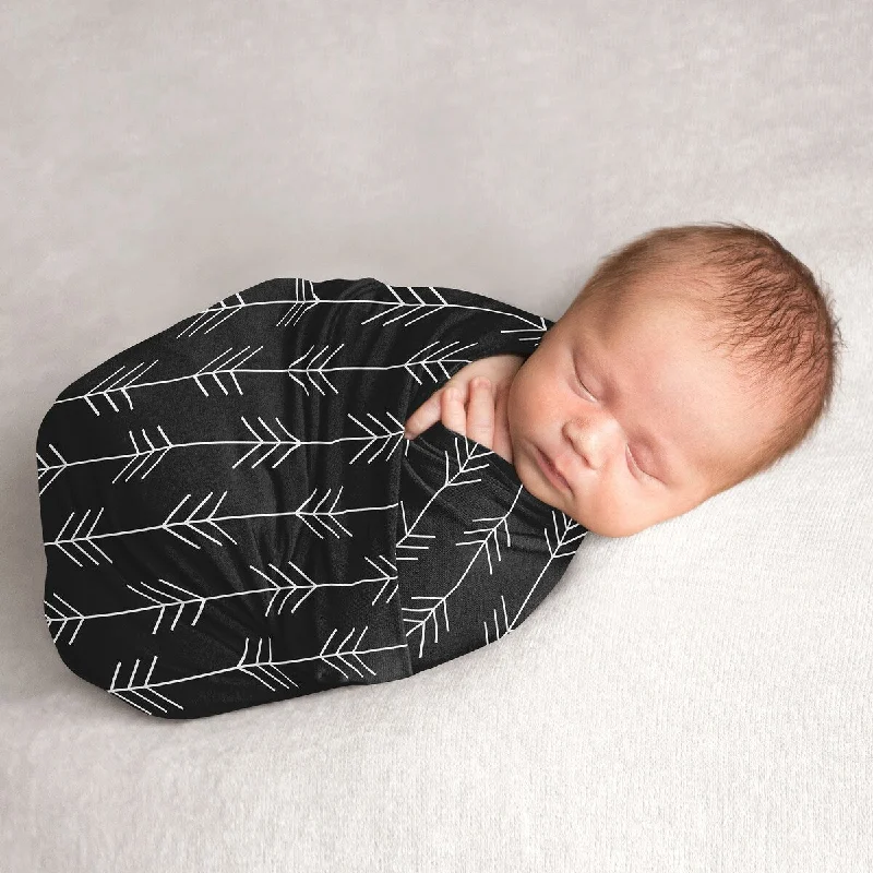 Black and White Woodland Arrow Boy Girl Baby Swaddle Receiving Blanket Black and White Gender Neutral Forest Animal Rustic Patch