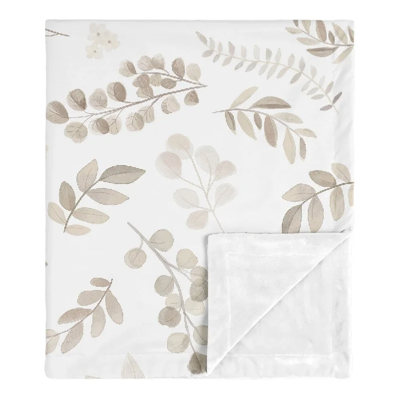 Boho Botanical Leaf Collection Boy Girl Baby Receiving Security Swaddle Blanket - Ivory Beige Taupe Woodland Farmhouse Bohemian