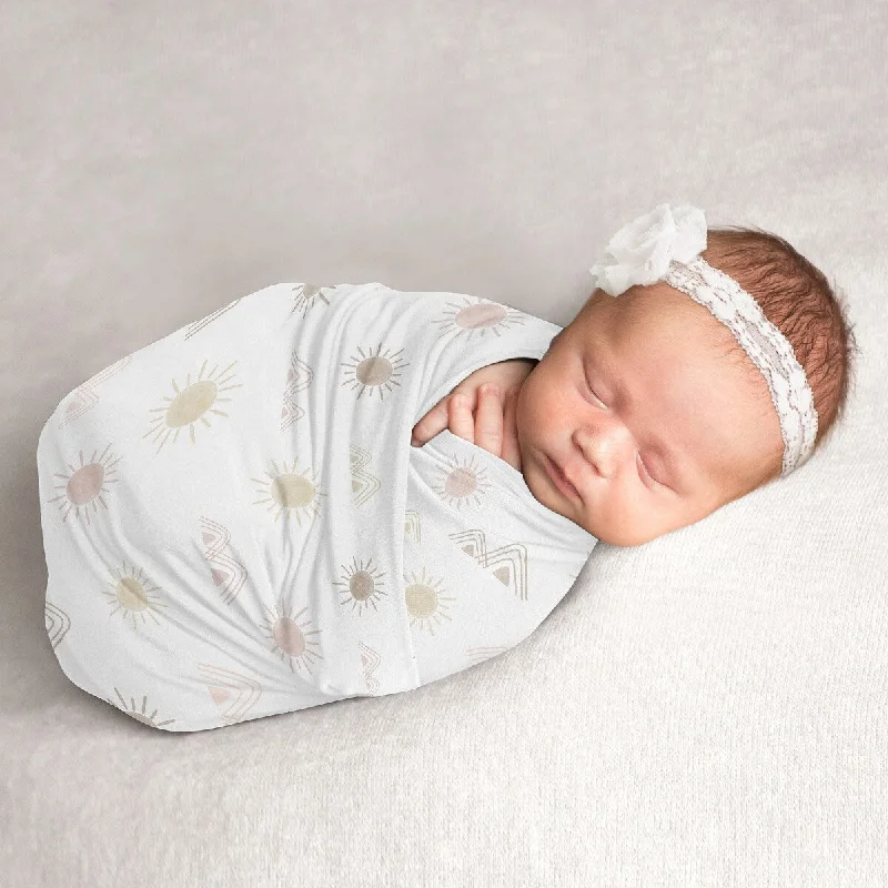 Boho Desert Sun Girl Baby Swaddle Receiving Blanket - Blush Pink Mauve Gold Taupe Bohemian Watercolor Mountains Southwest Nature