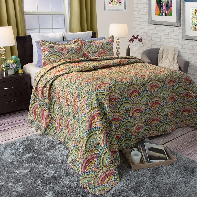 Colorful Quirky Quilted Bedspread Lightweight Blanket King