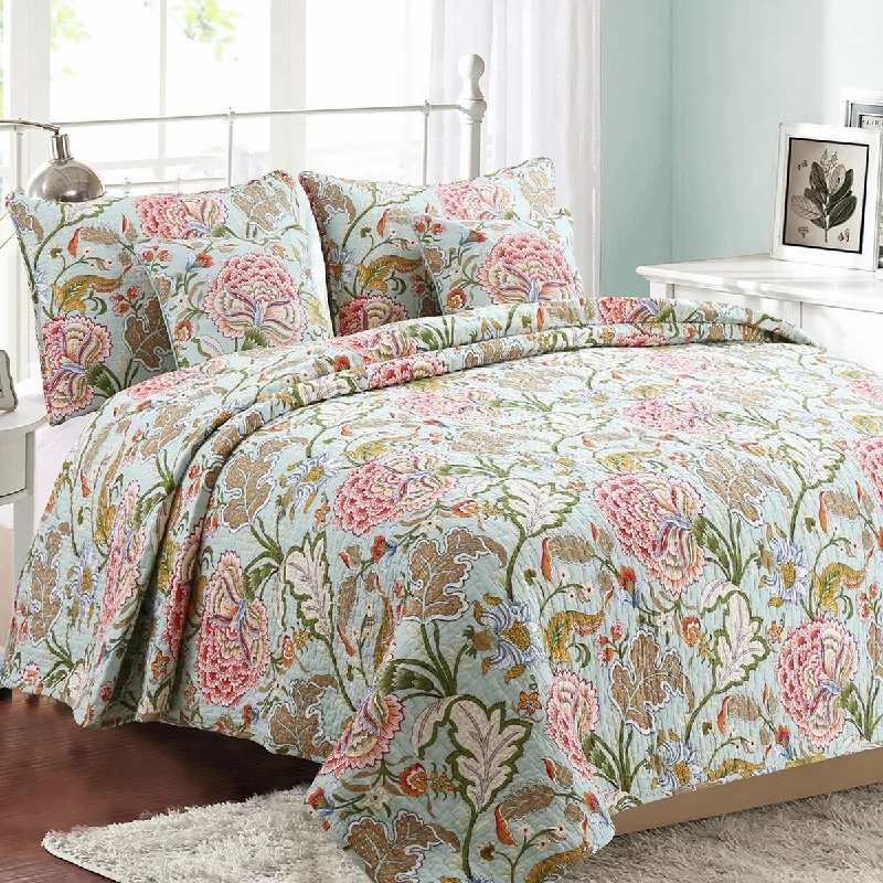 Cozy Line Aregada Floral Cotton 3-piece Reversible Quilt Bedding Set