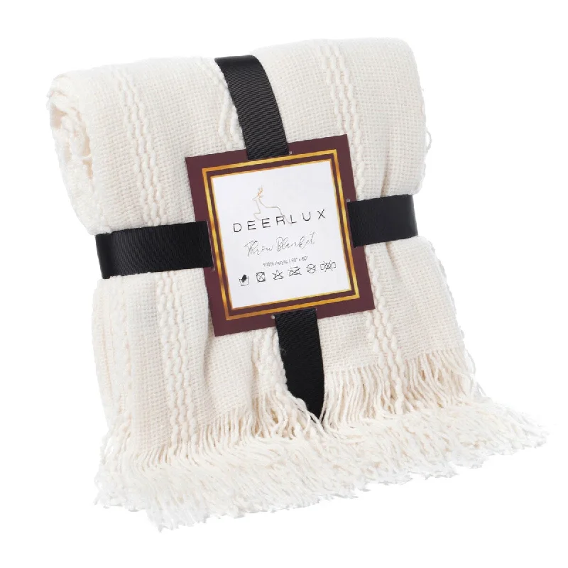 Decorative Throw Blanket - 50x60in Soft Knit with Delightful Fringe Edges for a Sophisticated and Cozy Touch to Your Home