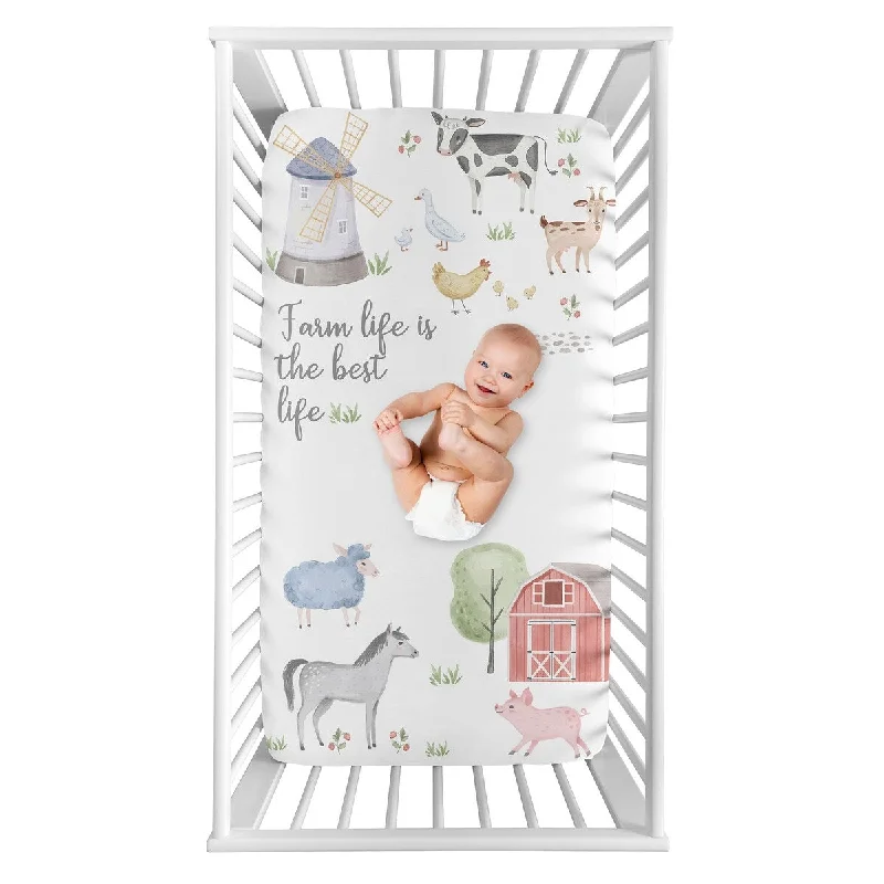 Farm Animals Collection Boy or Girl Photo Op Fitted Crib Sheet - Watercolor Farmhouse Horse Cow Sheep Pig Farm Life