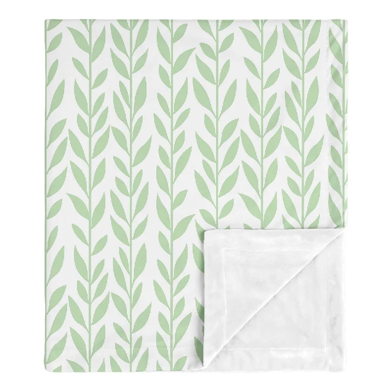 Floral Leaf Collection Girl Baby Receiving Security Swaddle Blanket - Green and White Boho Farmhouse