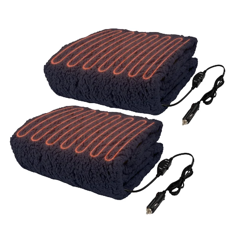 Heated Blanket 2-Pack - Portable 12V Electric Travel Blanket Set for Car, Truck, RV - Tailgating Essentials by Stalwart (Blue)