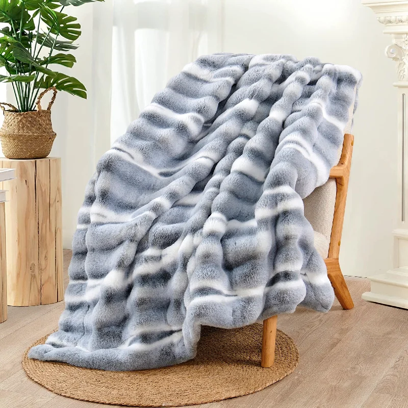 Home Soft Things Tip Dying Two Tone FauxFur Throw Thick Fuzzy Blanket