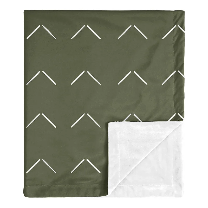 Hunter Green Boho Arrow Baby Receiving Security Swaddle Blanket White Bohemian Woodland Tribal Southwest Geometric Herringbone