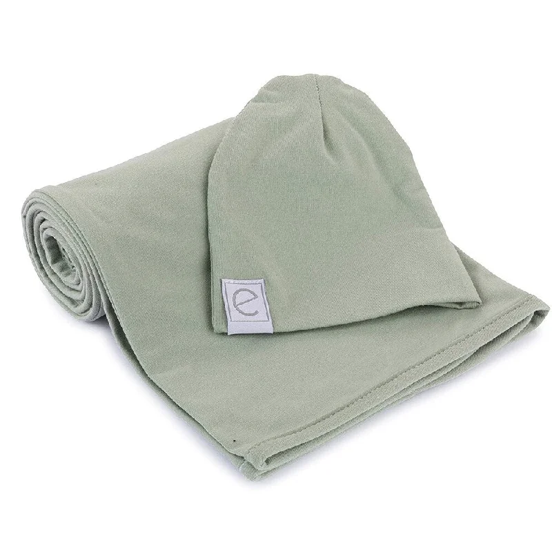 Jersey Cotton Swaddle Blankets with Baby Hat -Sage - N/A