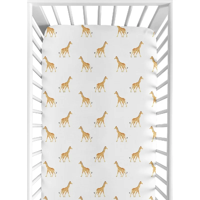 Jungle Giraffe Collection Boy Girl Fitted Crib Sheet Yellow Orange Grey and White Wildlife Animals for Safari Animal Collection