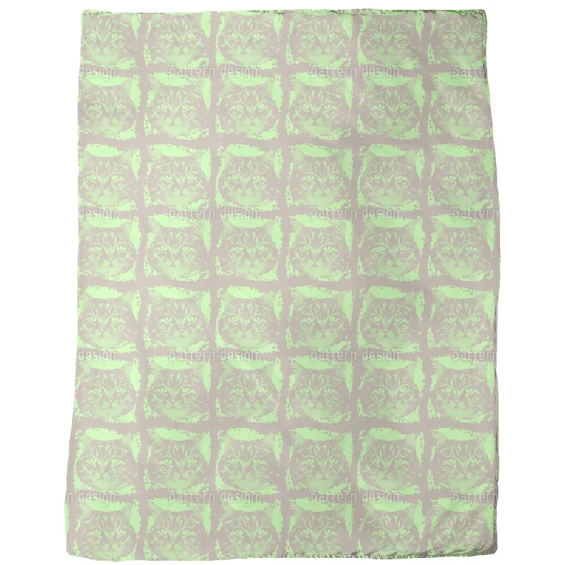 Kitty Minka Green Fleece Blanket