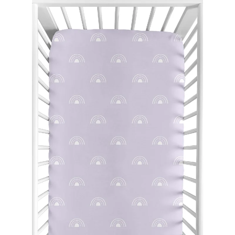 Lavender Purple Boho Rainbow Girl Fitted Crib Sheet Light Lilac and White Celestial Sky Outdoors Nature Girl Shabby Chic