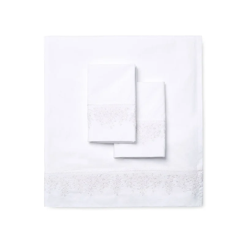 Leaf Stone Embroidery Percale Cotton Sheet Sets