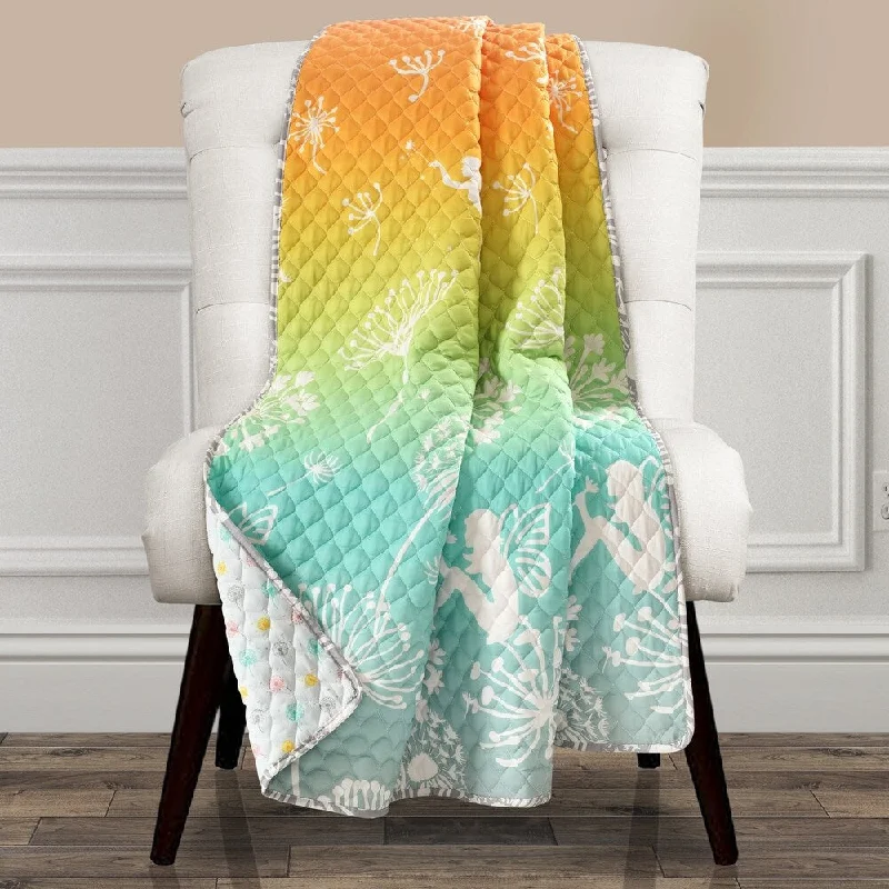 Lush Decor Dandelion Fairy Ombre Pastel Rainbow Reversible Print Throw Blanket