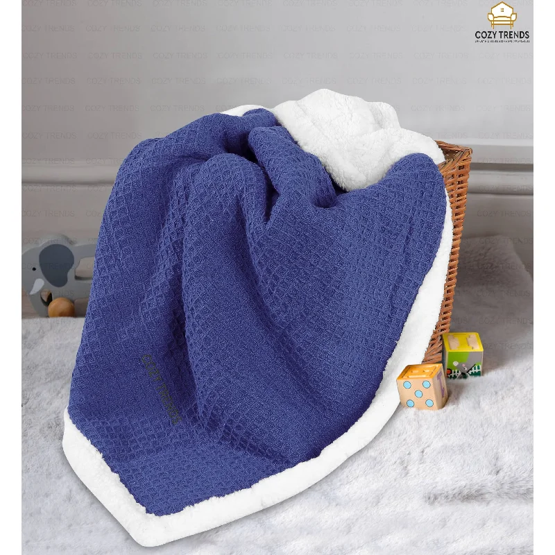 Luxurious Cotton Unisex Baby Blanket Waffle Weave with Sherpa Backing Soft Cozy 30''x40'' Receiving Crib Stroller Nap Blanket