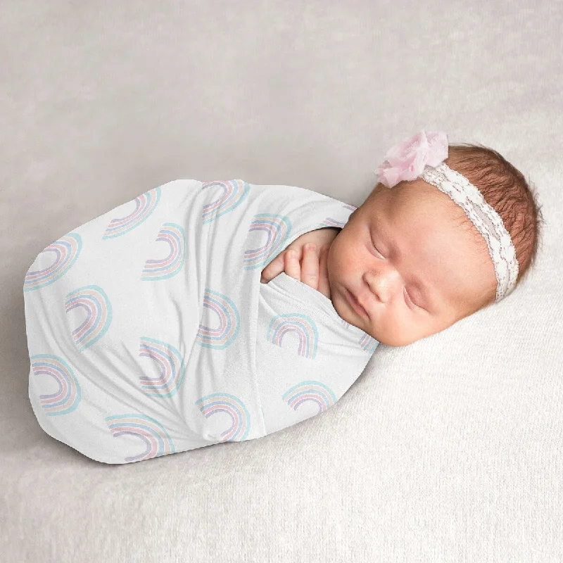 Pastel Rainbow Collection Girl Baby Swaddle Receiving Blanket - Blush Pink, Purple, Teal, Blue and White