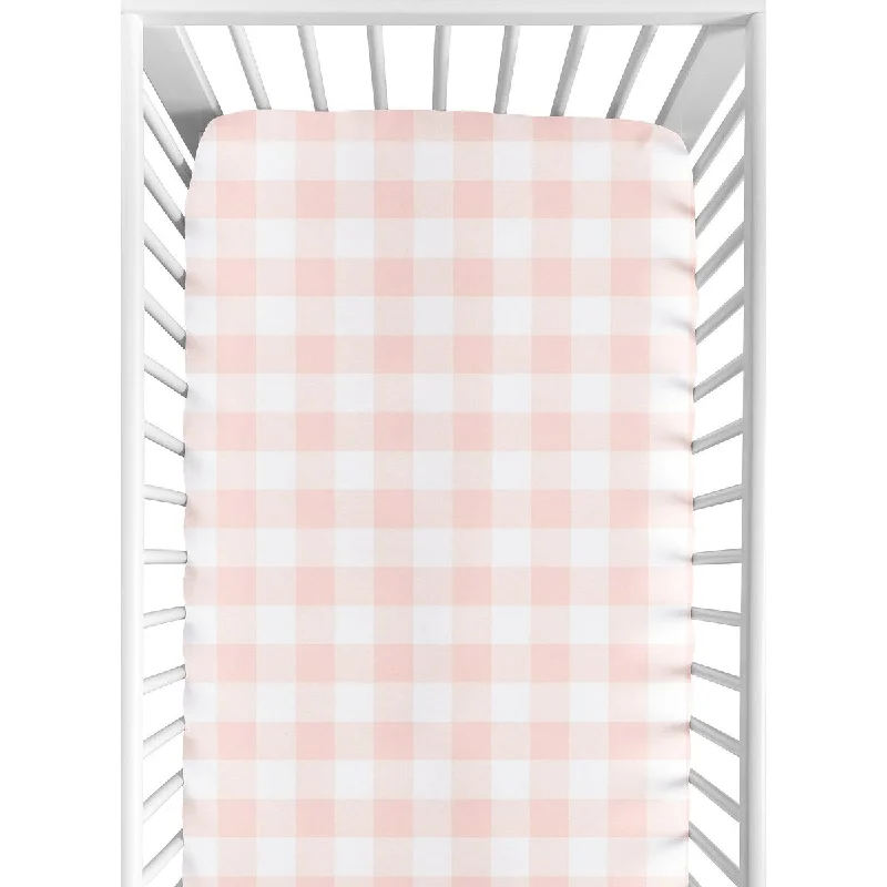 Pink Buffalo Plaid Check Collection Girl Fitted Crib Sheet - Blush and White Shabby Chic Woodland Rustic Country Farmhouse