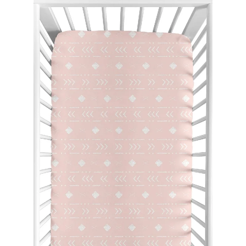 Pink Tribal Mudcloth Fitted Crib Sheet Light Blush White Woodland Bohemian Southwest Geometric Arrow Aztec Mud Cloth Shabby Chic