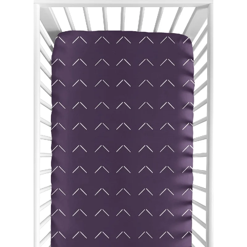 Purple Boho Arrow Boy Girl Fitted Crib Sheet Dark Plum White Bohemian Tribal Southwest Chevron Geometric Woodland Gender Neutral