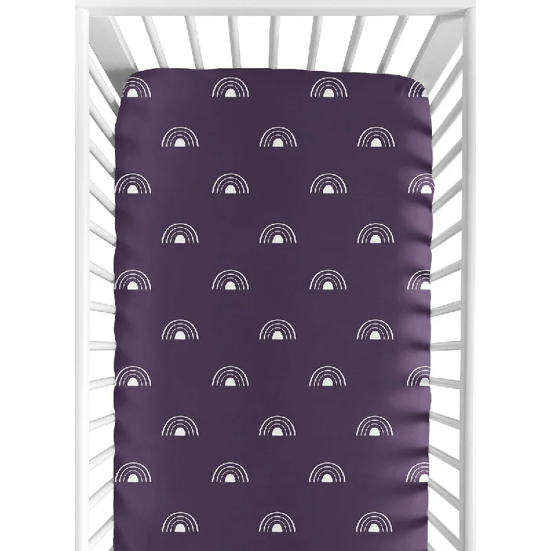 Purple Boho Rainbow Collection Boy or Girl Fitted Crib Sheet - Dark Plum and White Celestial Sky Outdoors Nature Gender Neutral