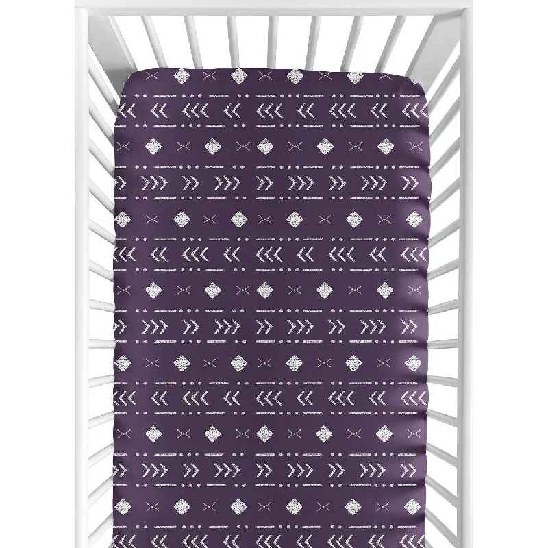 Purple Tribal Mudcloth Fitted Crib Sheet Dark Plum and White Woodland Bohemian Geometric Arrow Gender Neutral Aztec Mud Cloth