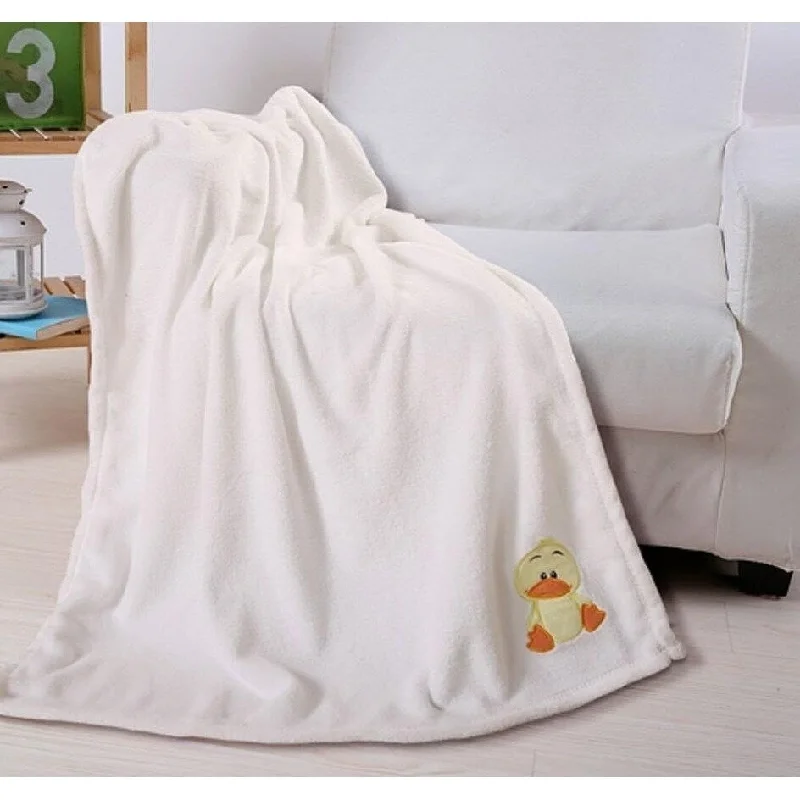 Soft Fuzzy Hypoalergenic Microplush Baby Blanket (40" x 30") - Embroidery Cream