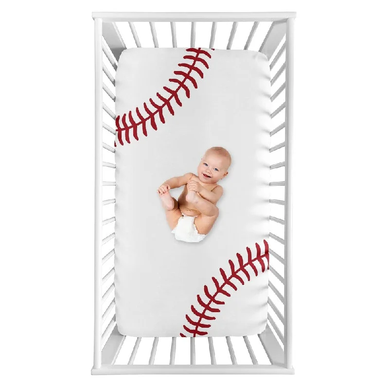 Sweet Jojo Designs Baseball Collection Boy Photo Op Fitted Crib Sheet - Red and White Americana Sports