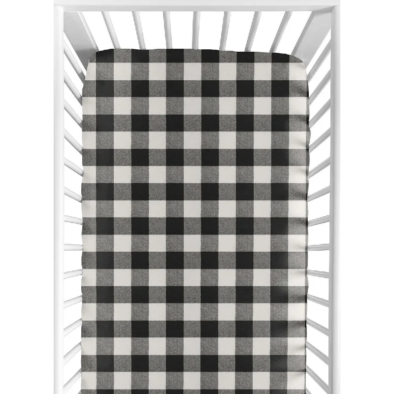 Sweet Jojo Designs Black and White Rustic Woodland Flannel Buffalo Plaid Check Unisex Boy or Girl Collection Fitted Crib Sheet