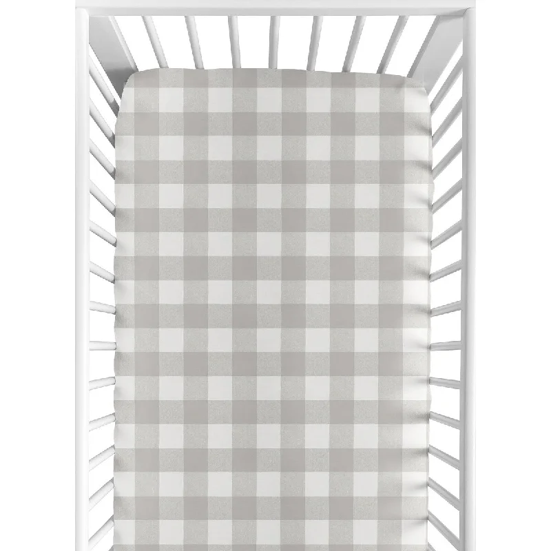 Sweet Jojo Designs Gray White Rustic Woodland Flannel Grey Buffalo Plaid Check Unisex Boy or Girl Collection Fitted Crib Sheet