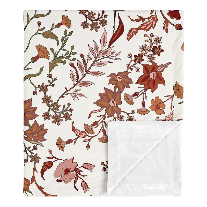 Sweet Jojo Designs Ivory Orange Boho Vintage Floral Girl Baby Receiving Security Swaddle Blanket Bohemian Rust Botanical Fringe