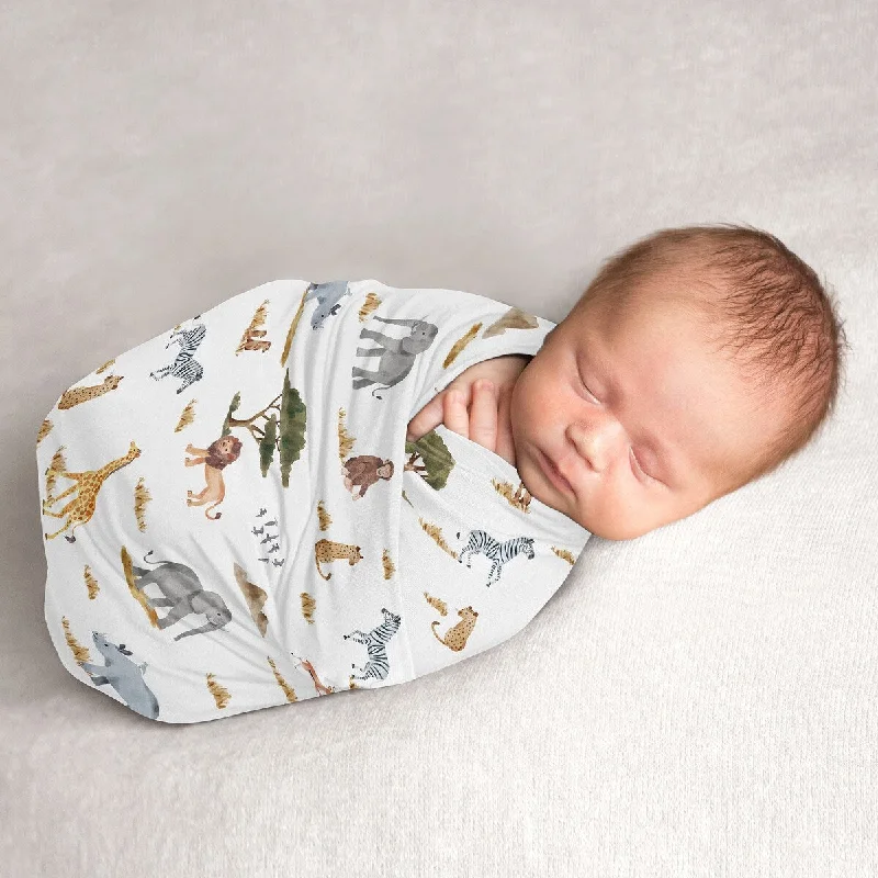 Sweet Jojo Designs Jungle Animals Boy Girl Gender Neutral Unisex Baby Swaddle Receiving Blanket Green Boho Grey Elephant Giraffe