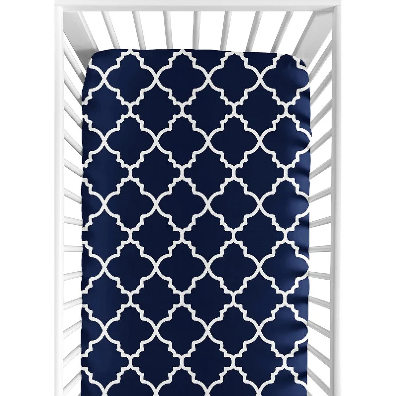 Sweet Jojo Designs Navy Blue and White Modern Trellis Lattice Collection Fitted Crib Sheet