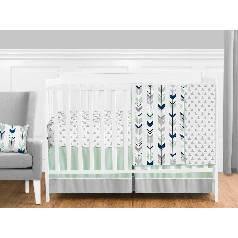 Sweet Jojo Designs Navy Blue Grey and Mint Mod Arrow Collection 11-piece Bumperless Crib Bedding Set