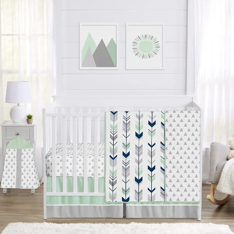 Sweet Jojo Designs Navy Blue Grey and Mint Mod Arrow Collection 4-piece Bumperless Crib Bedding Set