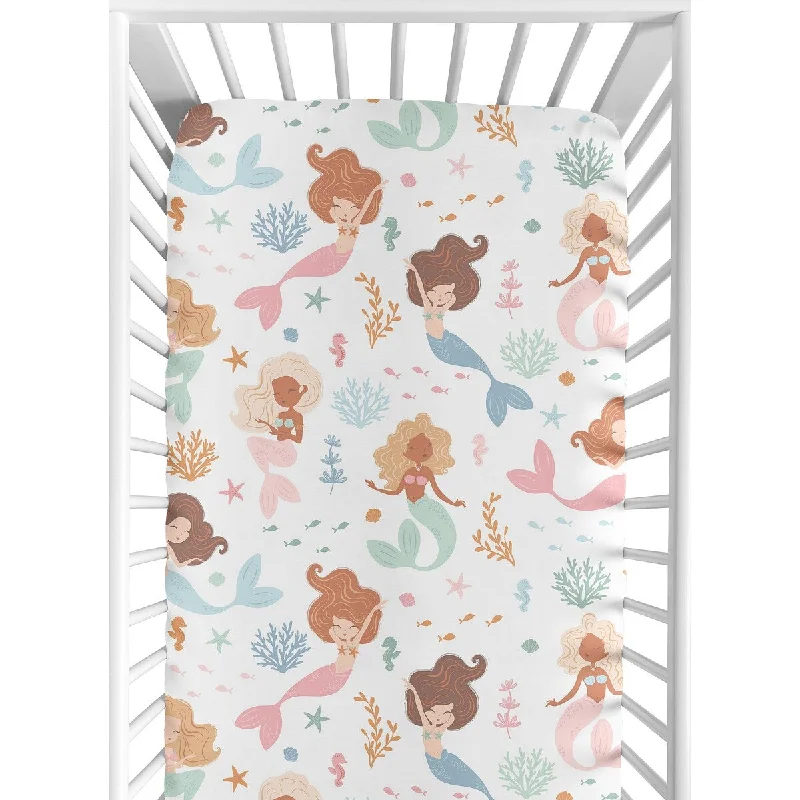 Sweet Jojo Designs Ocean Mermaids Girl Fitted Crib Sheet Pink Teal Under the Sea Underwater Theme Fairytale Fish Blue Orange