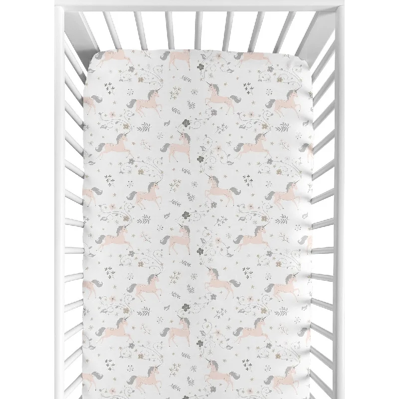 Sweet Jojo Designs Pink, Grey and Gold Unicorn Collection Fitted Crib Sheet